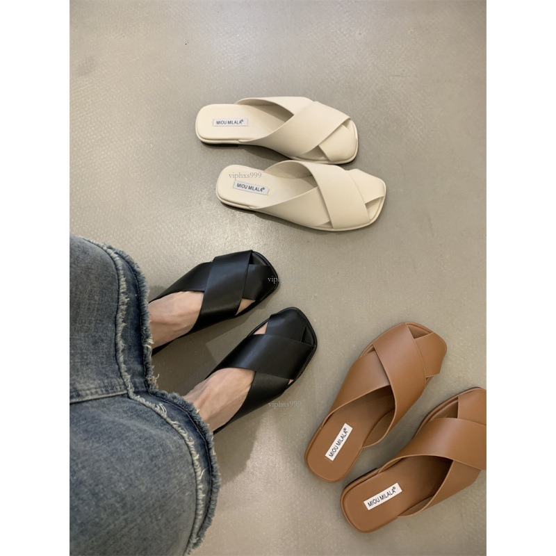New Designer Sandals With Free Shipping Baotou Women's Outwear Fashion 2025 Flat Bottom Half Hollow Cool Slippers Summer Edition