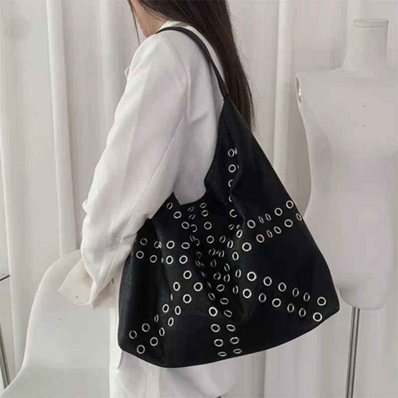 Hollow Metal Studded Underarm Shoulder BagPunk Edgy Corn Rivet Women HandbagSoft PU Vintage Motorcycle Style Everyday Tote Bag X251104
