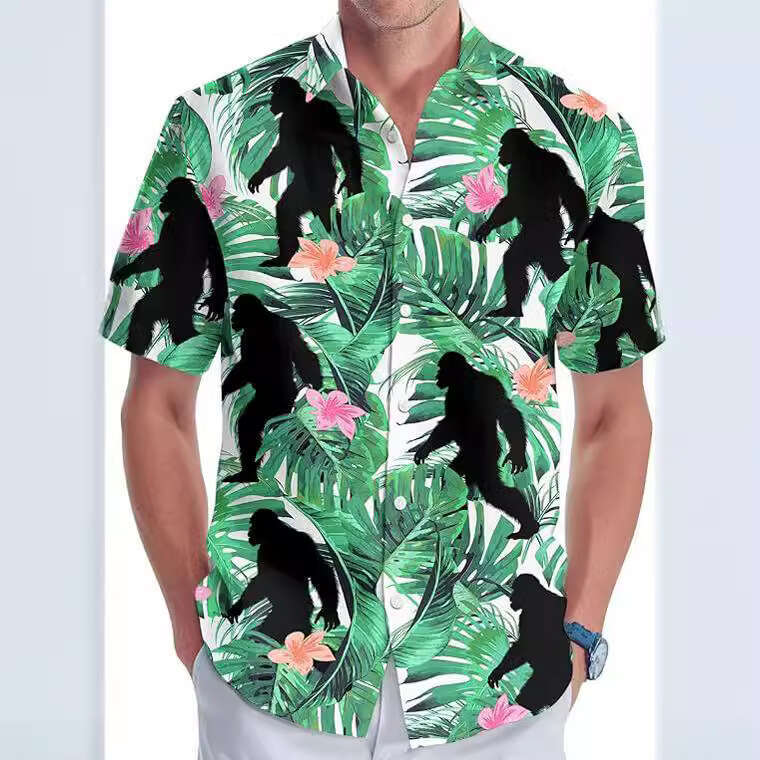 Summer plus size men's digital printed short sleeved shirt source manufacturer 2025 new casual versatile fashion clothing