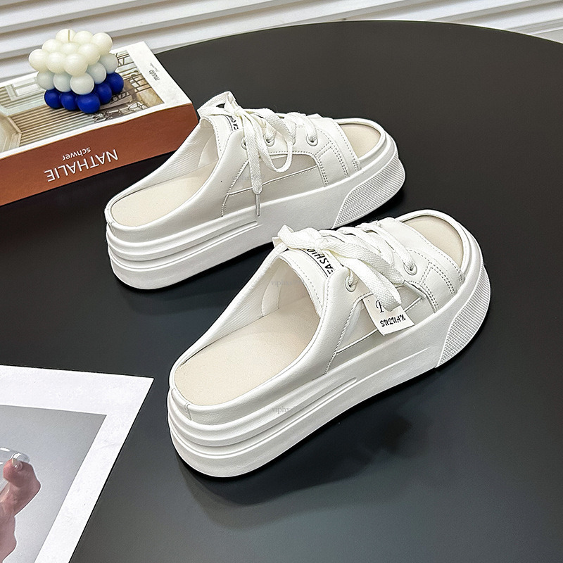 New Designer Sandals With Free Shipping 2025 Summer New Half Slippers Outsiders Casual One Step Lazy Slim Sole Small White Shoes For Women