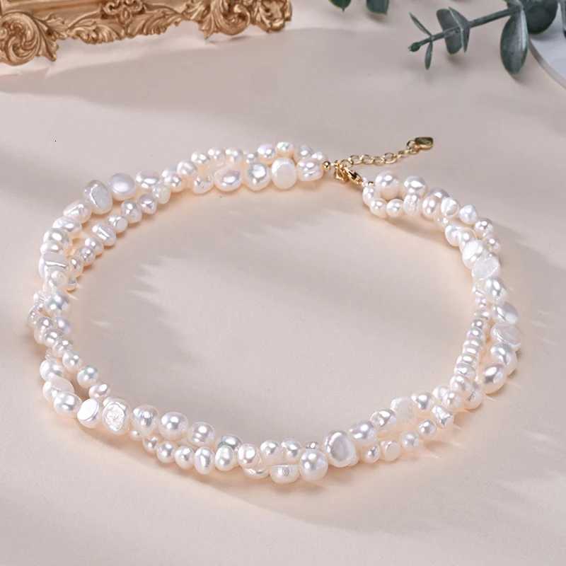 HENGSHENG Baroque Freshwater 5-6mm 8-9mm White Pearl Double Necklace 925 Sterling Silver Trendy Jewelry Gift for Women GirlsXJ251104
