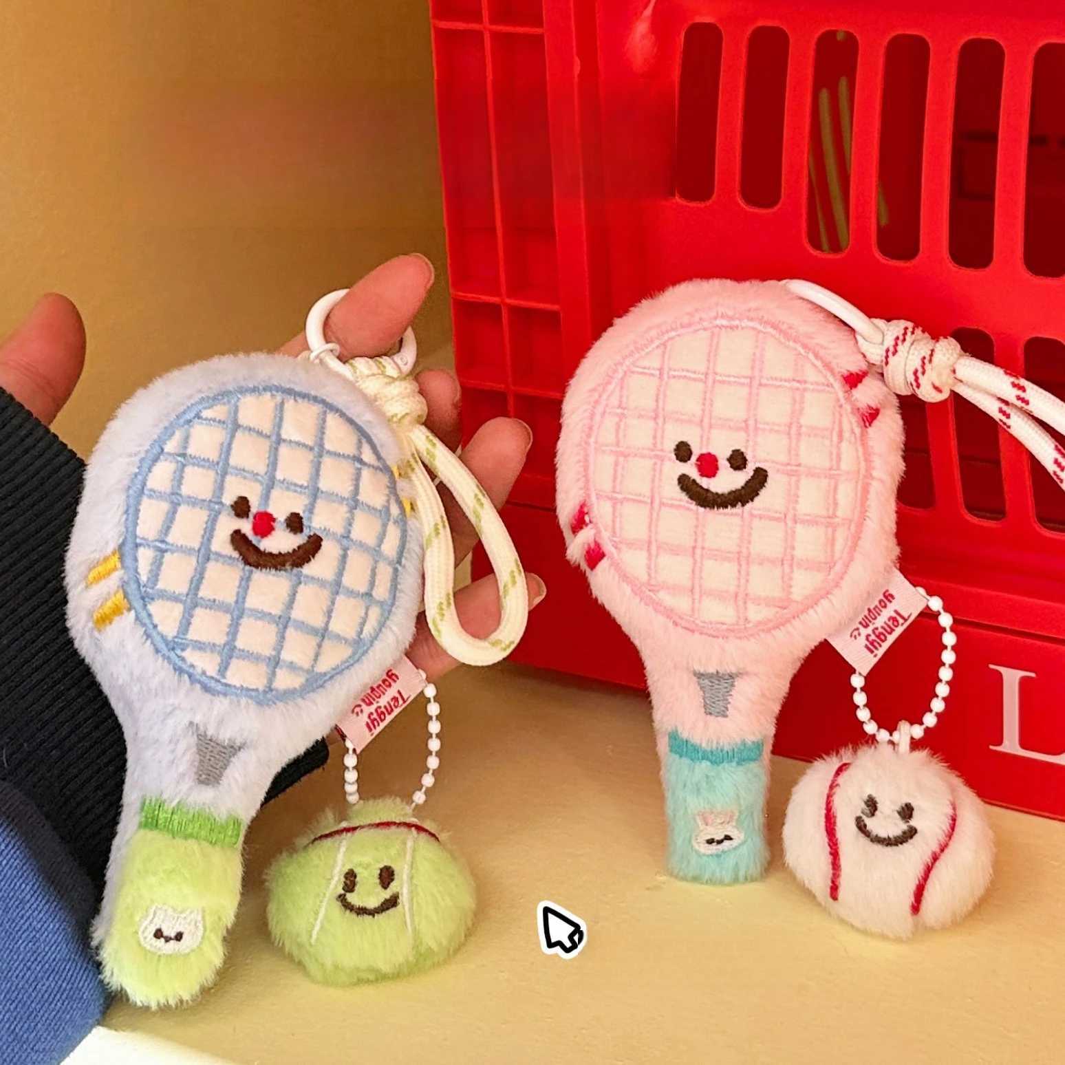 Cute plush tennis racket figurine pendant bag keychain pendant couples best friend pendant C251104
