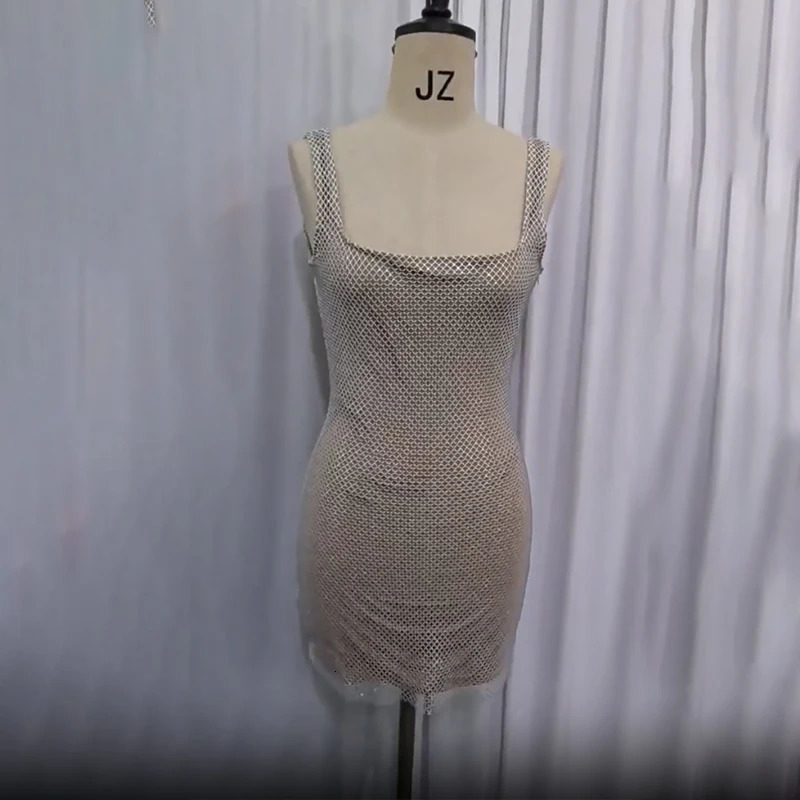 NIDANSI Diamond Shining Backless Sexy Womens Evening Dress Club Party Dress Mini Summer Dress Vestitos 250403