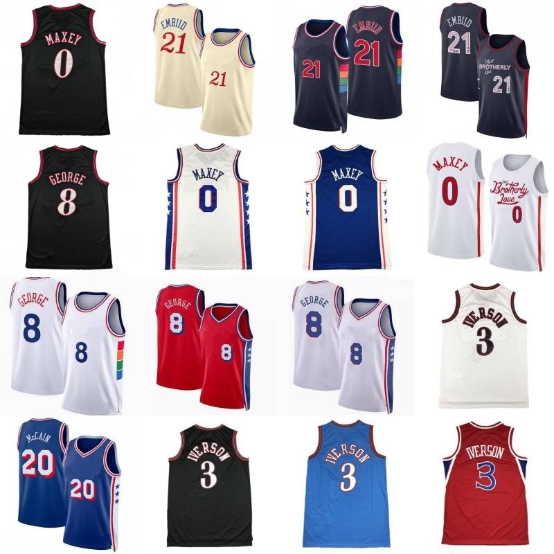 Tyrese Maxey Joel Embiid Paul George City Basketball Jersey Mens Jared McCain Allen Iverson Retro Shirt