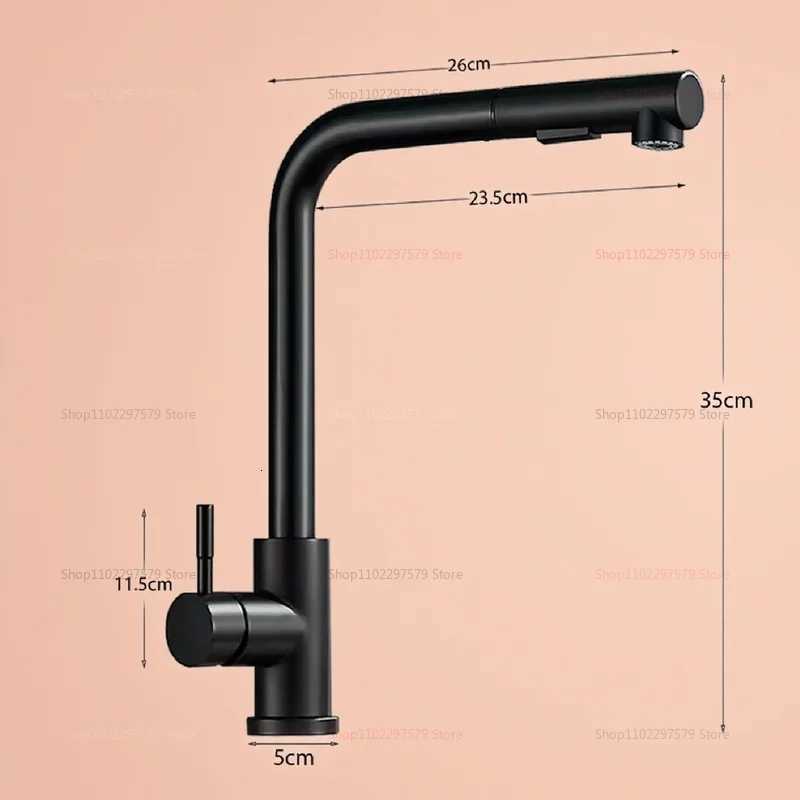 Black and Silver Pl Out Kitchen Faucet with Telescopic Spout Dual Spray Mode Stainless Steel Hot Cold Water Faucet for Kitchen Y251104