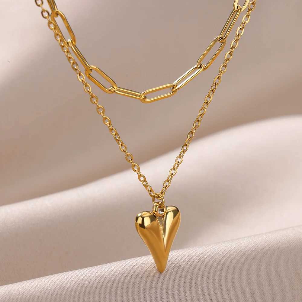 Stainless Steel Heart Pendant Necklace for Women Gold Color Neck Chain Choker Trendy Wedding Party Aesthetic Jewelry AccessoriesXJ251104