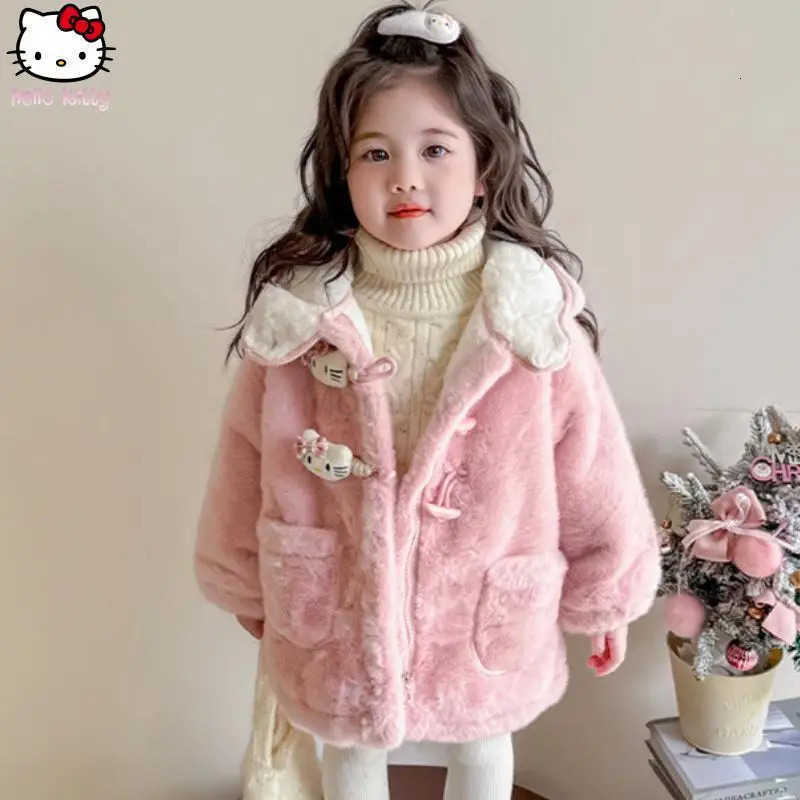 Sanrio Girls Hello Kitty Warm Hooded Jacket Kawaii Autumn Winter New Cartoon Anime Cotton Clothing Fashionable Thickened Coat H251104