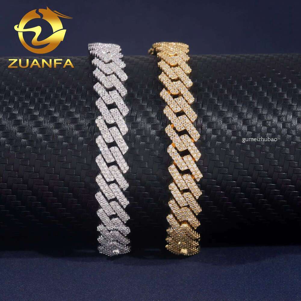 Ready to Ship High Quality Moissanite Hip Hop Jewelry 10mm k Chain Sier Iced Out Cuban Bracelet Necklace With GRA