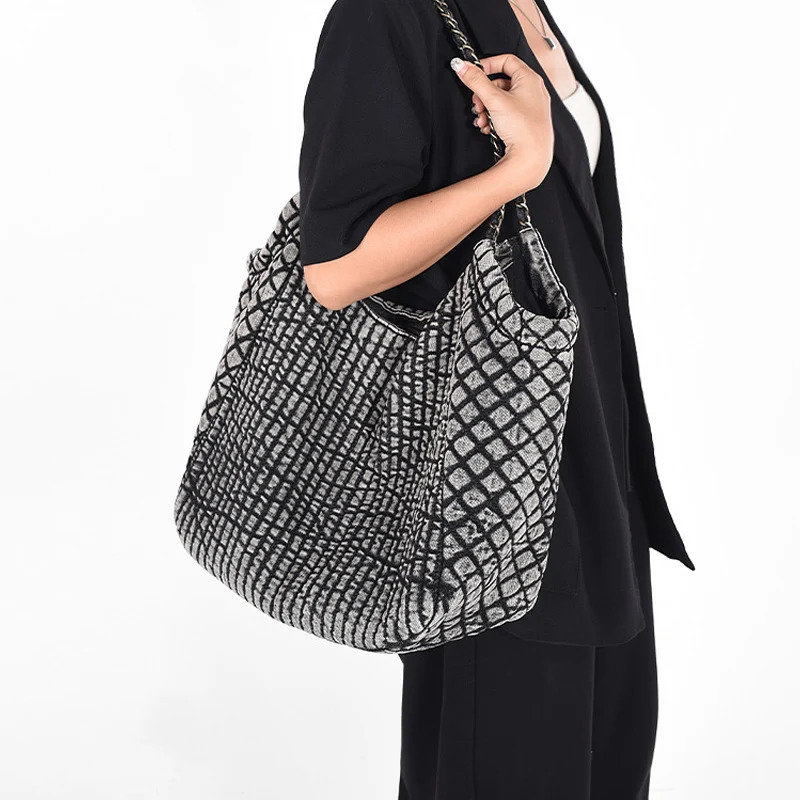 Womens large capacity handbag handbag and wallet denim embroidered diamond chain shoulder 250402