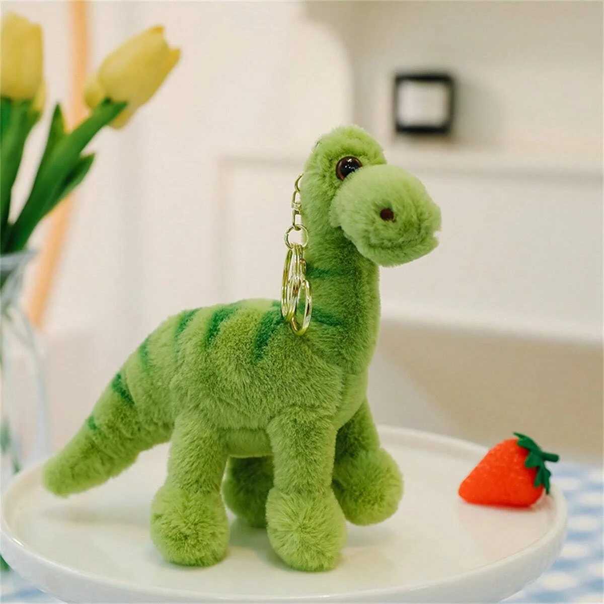 Fluffy Dinosaur Keychain Long Plush Soft Key Ring for Backpacks Cute Bag Charm Accessory Stuffed Animal Plush Bag Pedant C251104