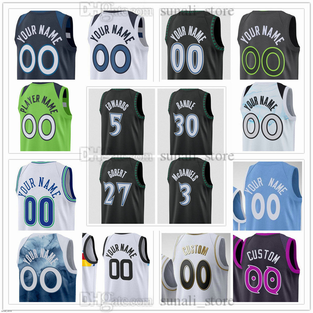 Men's XS-6XL Basketball Jerseys Anthony 5 Edwards Julius 30 Randle Donte 0 DiVincenzo Rudy 27 Gobert Naz 11 Reid Jaden 3 McDaniels Terrence 1 Shannon Jr. 10 Conley Printed