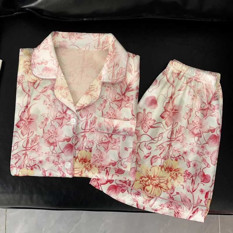 Designer Romantic Phalaenopsis Womens Pajamas Aesthetics China Style Flower Print Homewear 2025 Summer New Short Sleeveshorts Pyjamas Y251104