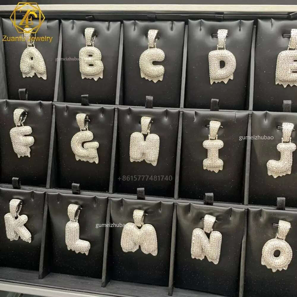 Fashion Fine Jewelry Moissanite Charm Pure Sier Single Initial Name Letter Custom Ice Out Pendant for Gift