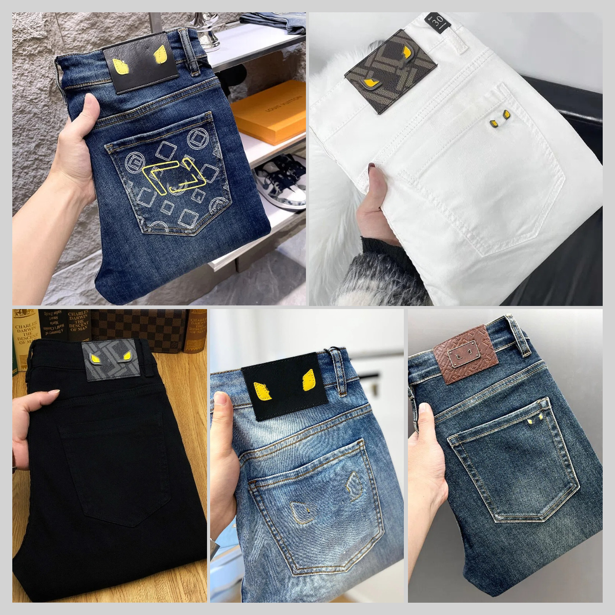 Designer Men's Jeans Brand Embroidery Slim Fit Businness Straight-leg Denim Pants Retro Wash Casual Daily Streetwear