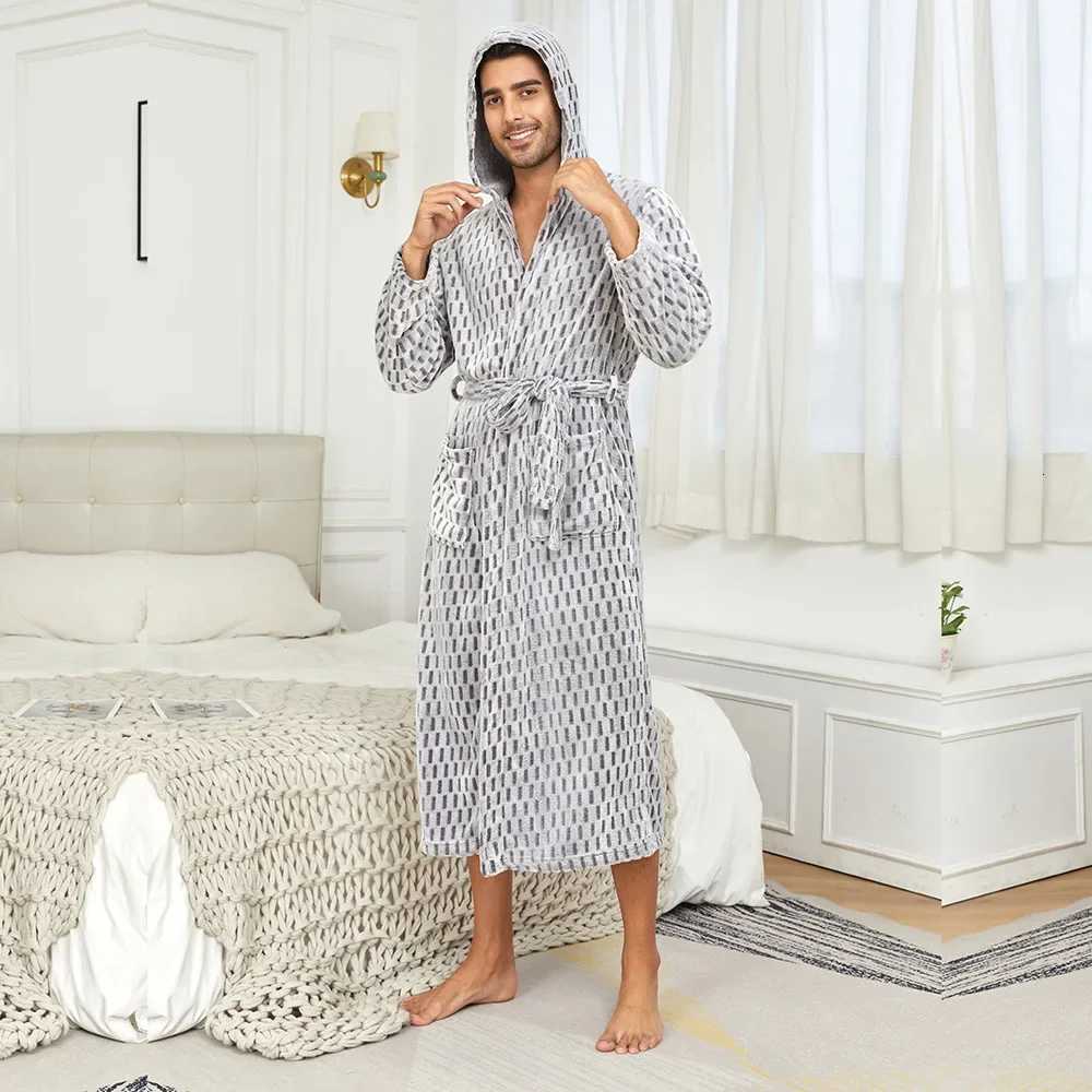 Thickened Warm Robe Checkered Mens Hooded Lace Up Nightgown Autumn Winter Sleepwear Male Loose Casual Hooded Bathrobe Nightwear C251104