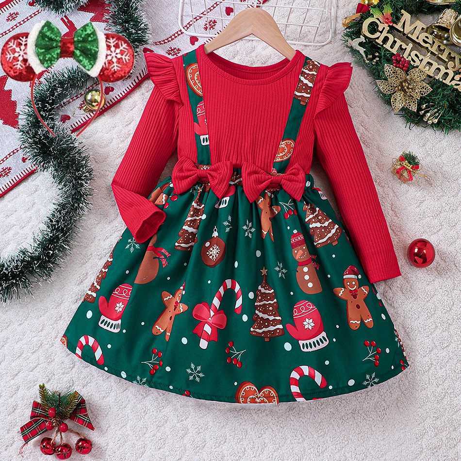 2026 New Year Dress For Baby Girls Autumn Long Sleeve Princess Dress Kids Red Patchwork Xmas Gift Deer Print Christmas Dresses C251104