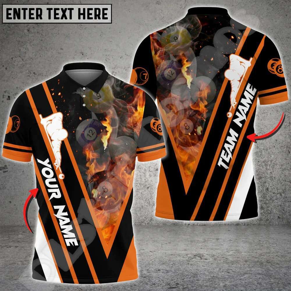 Custom Name Billiards Skull Mesh Breathable Graffiti Fire Tattoo Retro 3DPrint Haruku Summer Short Sleeves Funny Polo Shirts 9
