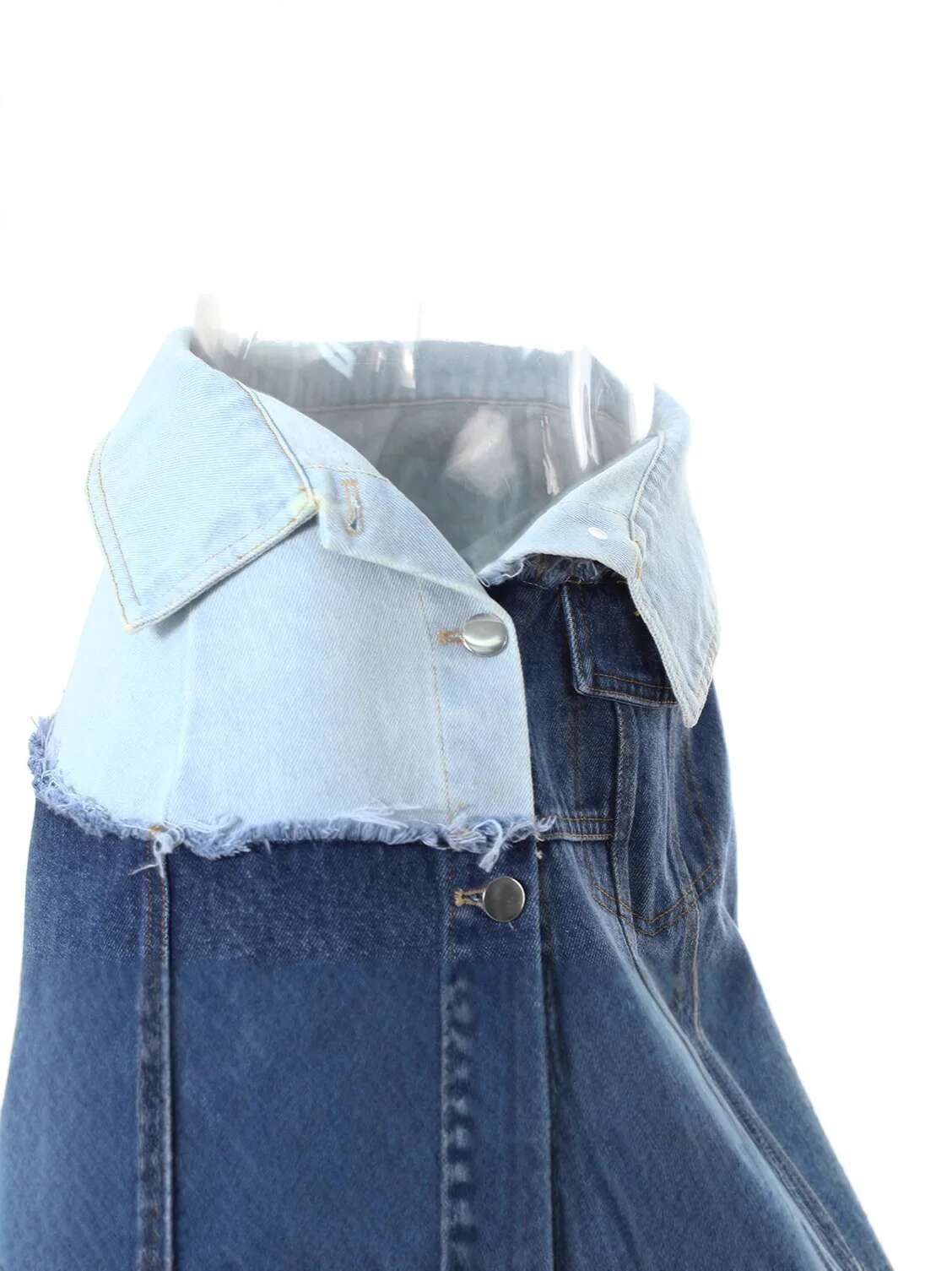 Getspring Women Jean Skirt 2024 Autumn Fashion High Waist Color Matching Single Breasted Split Irregular Blue Long Denim Skirts