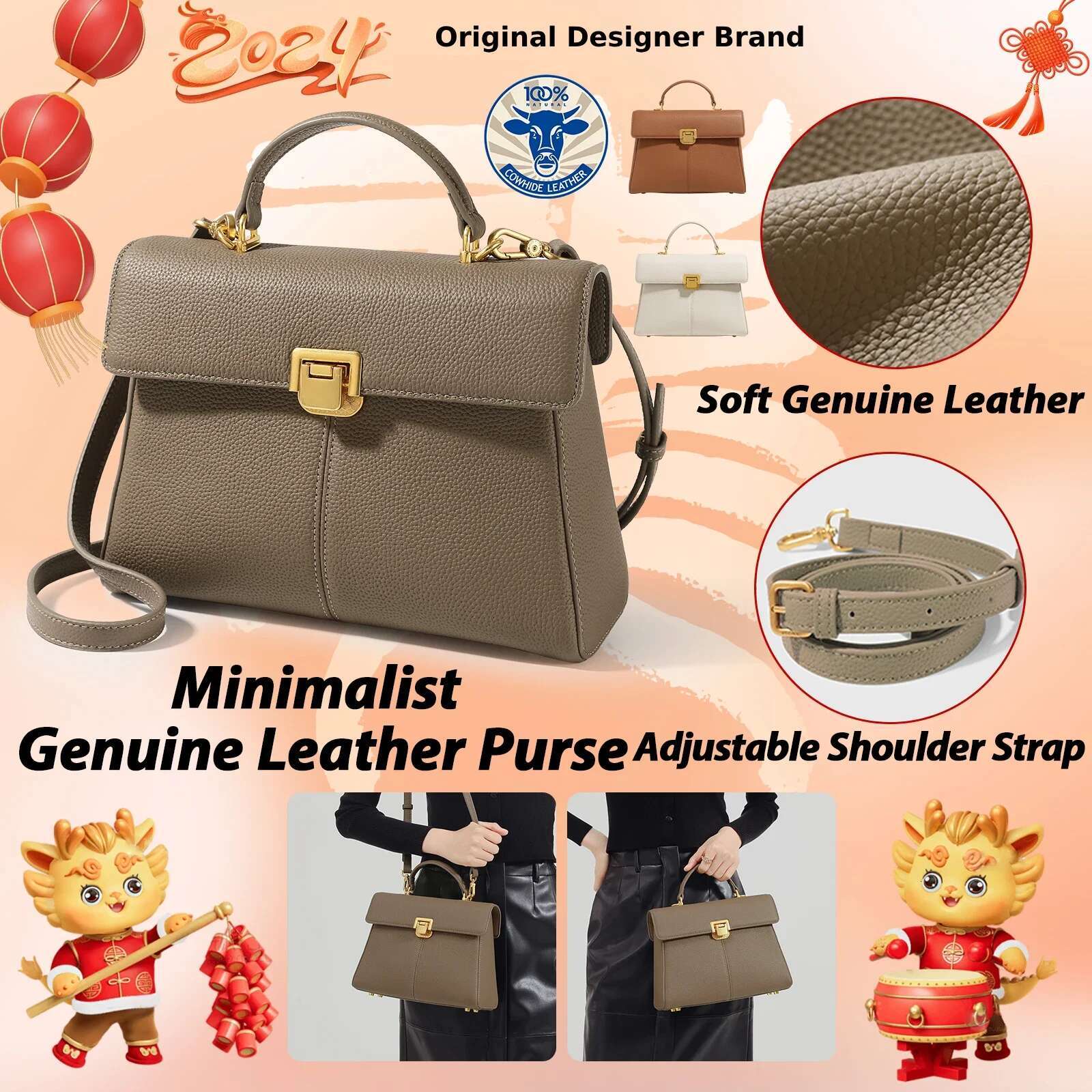 ITAMOOD Genuine Leather Handbag Women's Shoulder Suitable For Christmas Gifting Multifunctional Crossbody Bag
