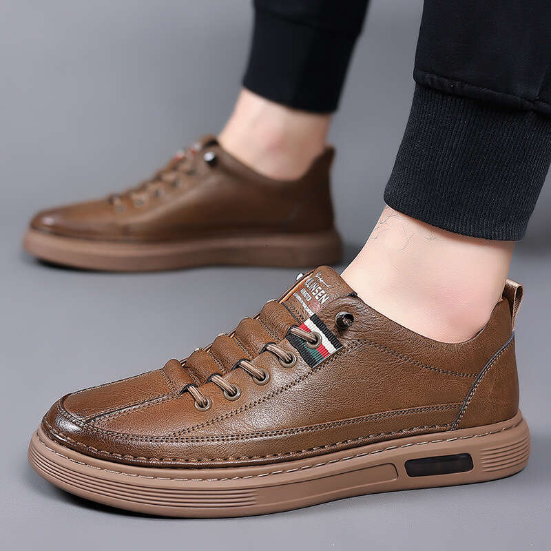 Spring 2024 New Trendy Versatile Casual Board Truly Super Soft Breathable Leather Shoes Men's