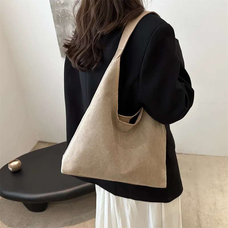 Vintage Faux Suede Tote Bags for Women Large Capacity Shoulder Ladies Underarm Bag Casual Simple Commuter Female Handbags