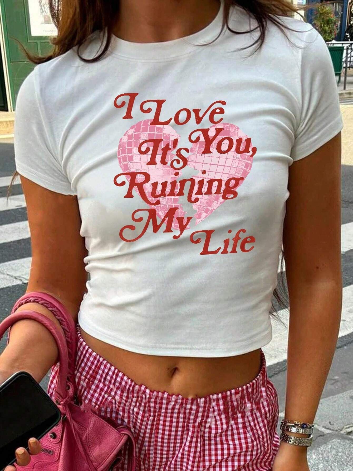 Women's American high street spicy girl sexy top 2024 new letter printed cropped short T-shirt