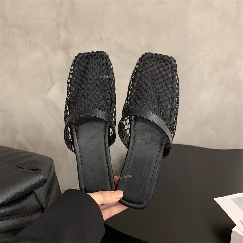 New Designer Sandals With Free Shipping Forest Style Mesh Hollow Toe Half Slipper Women's Summer 2025 Evening Breeze Gentle Low Heel Vacation Bea