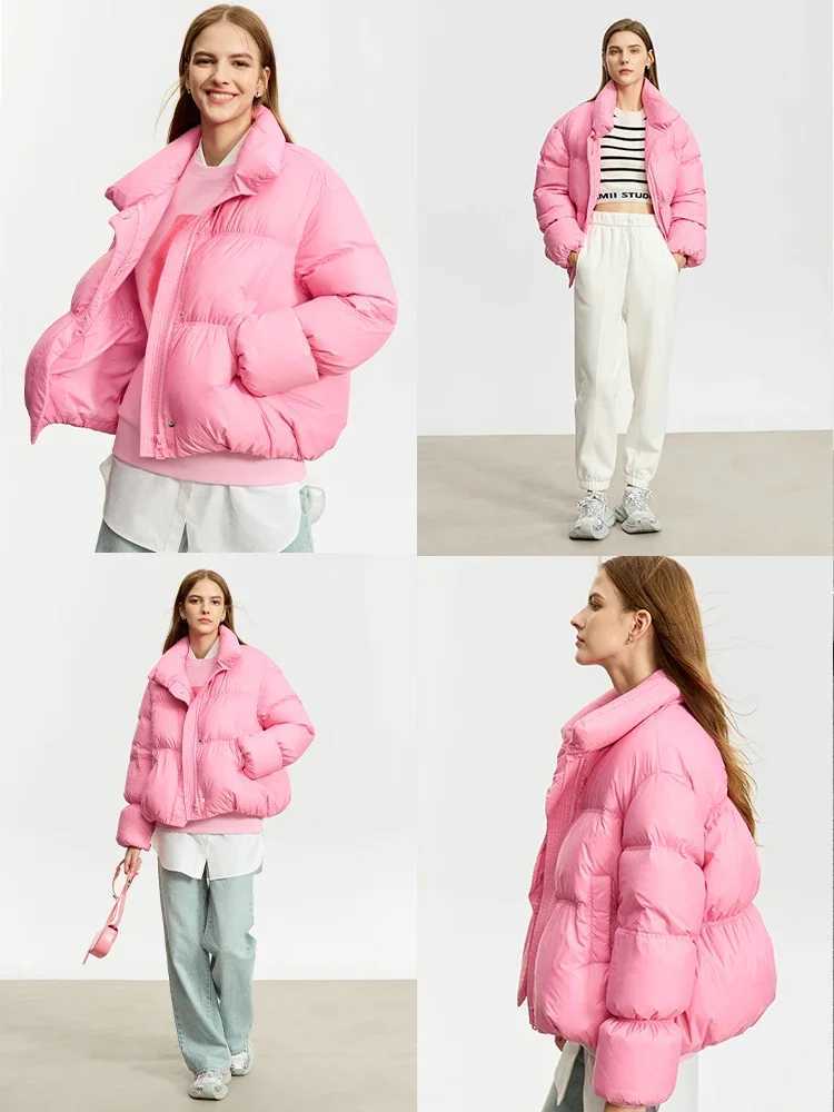 AMII Minimalist Womens Winter Down Jacket Zipper Button Warm Short Overcoats 2025 Winter New Female Solid Down Jacket 12344053 J251104