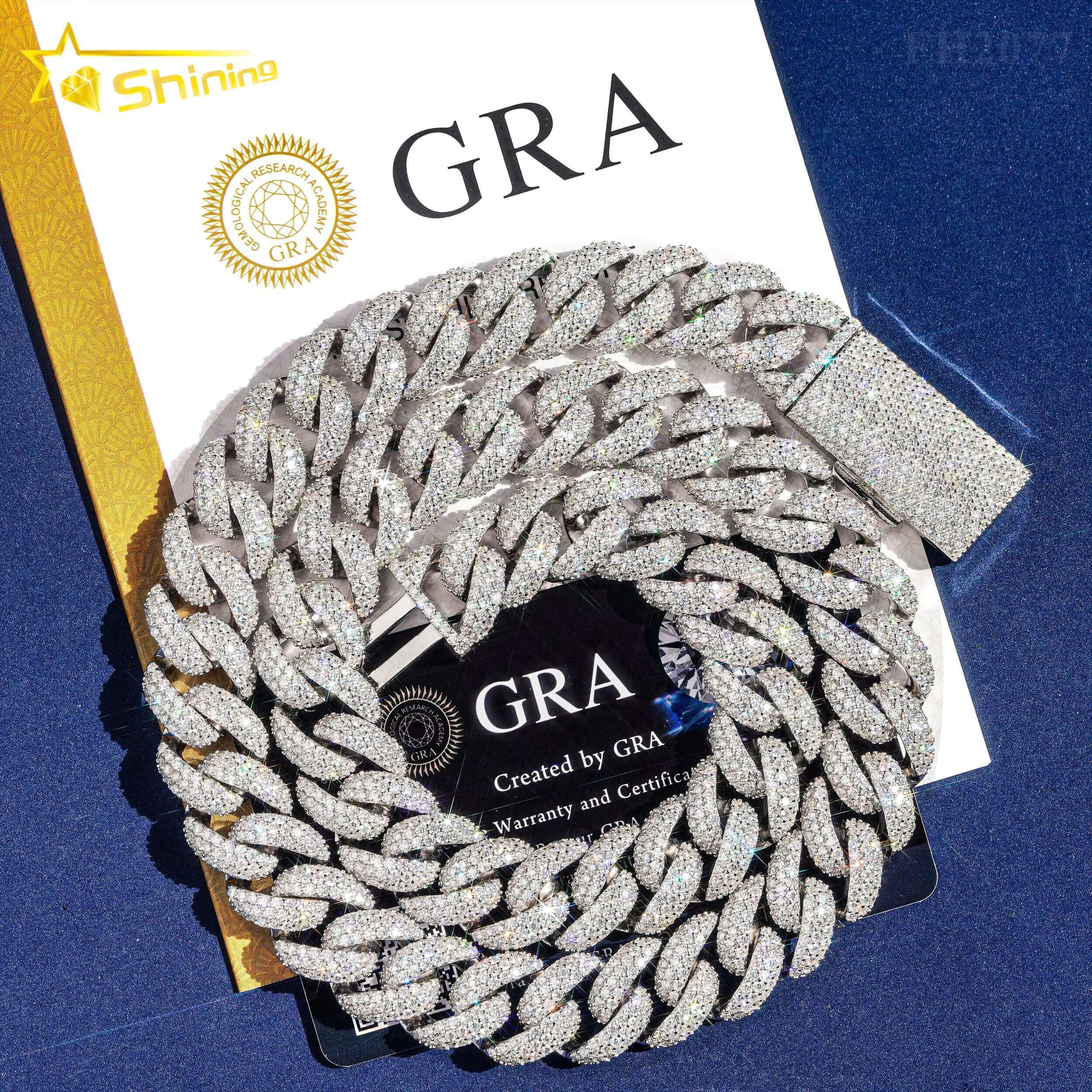 Fashion Gift Hip Hop Jewelry Gold Plated 925 Silver Necklace 15MM 3 Rows VVS Moissanite Cuban Link Chain