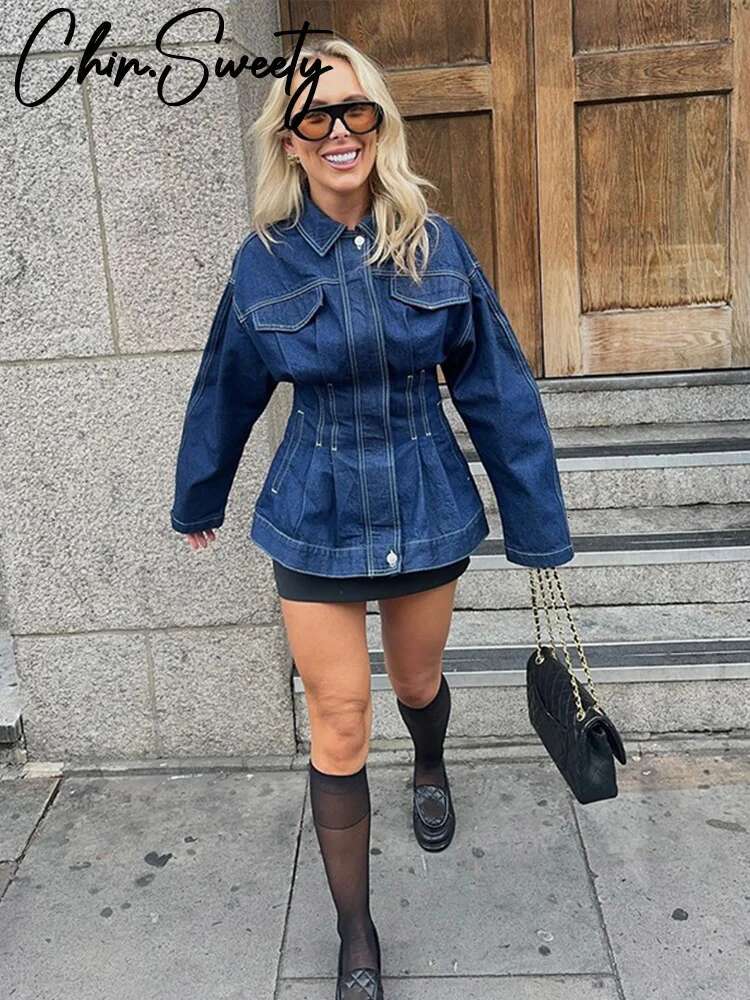 Vintage Washed Denim Women Shirt Slim Lapel Full Sleeve Single Breasted Female Jackets 2025 Spring Fashion Lady Outerwear