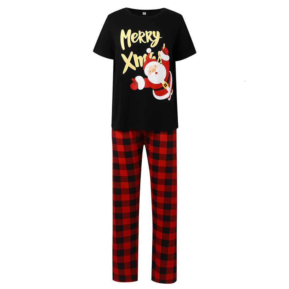 Cotton Letter Santa Claus Print Short Sleeve T-shirtPlaid Pants Christmas Whole Family Matching Pajama Sets Sibling Couples Pjs Y251104