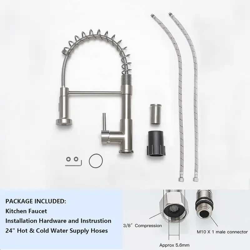 Cmercial Bed Nickel Kitchen Faucet with Pl Down Sprayer Modern Stainless Steel Single Handle Spring Kitchen Faucets Y251104