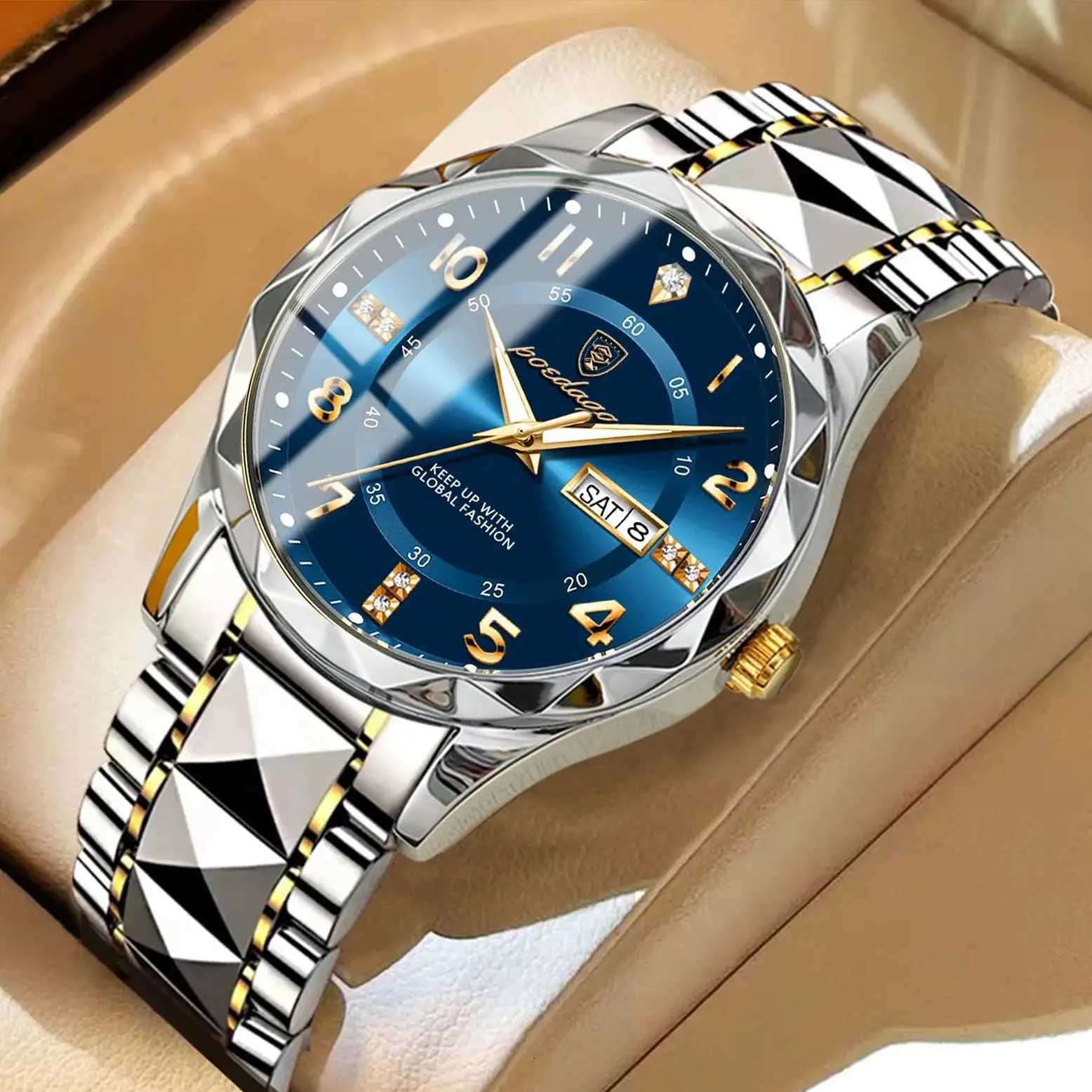 POEDAGAR Luxury Men Watch Waterproof Date Week Luminous Fashion Wristwatch Stainless Steel Quartz Sport Mens Watches Male RelojT251104