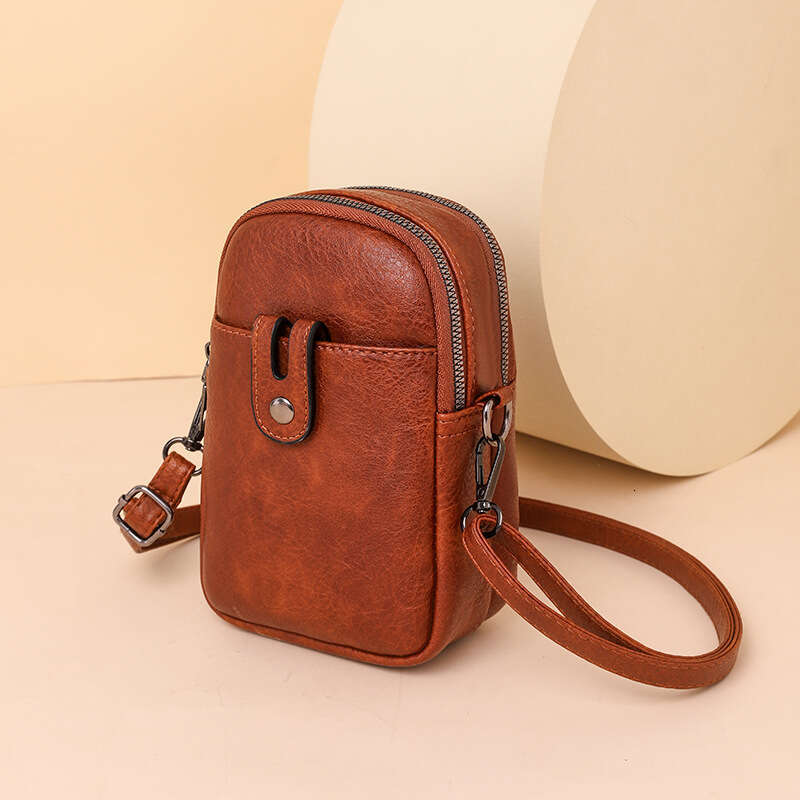 Women's 2025 New Soft Leather Mobile Phone Fashionable, Simple, High end, Single Shoulder Crossover Mini Small Bag for Women