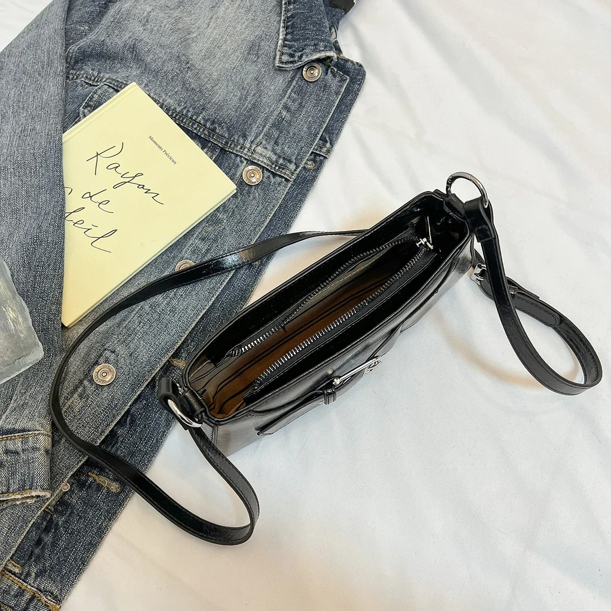 LEFTSIDE silver small PU leather shoulder bag for women Y2K trend armpit cross body bag for women handbag 250402