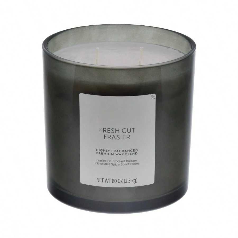 Cut Frasier Scented 4 - 80oz Large Oversized Jar Candle in White with Warm Woody Notes for Home Ambiance H251104