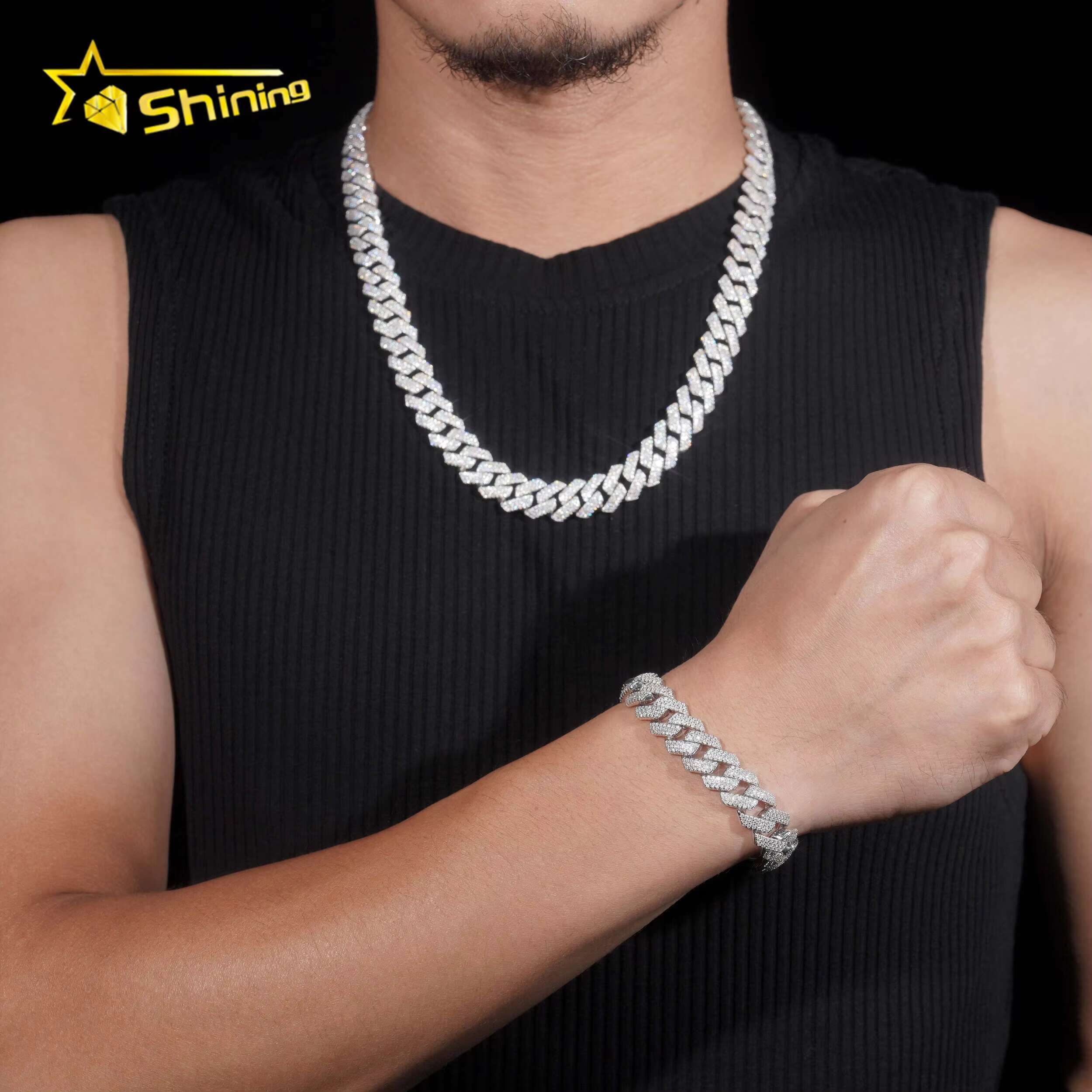 Fine Jewelry Lab Diamond 13mm Bracelet Necklace Silver 925 Vvs Moissanite Iced Out Lab Diamond Hip Hop Jewelry Cuban Link Chain