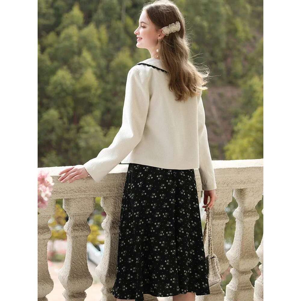 Fall Clothes Women White Elegant French Vintage Jackets Solid Short Lace Cardigan Winter Coats