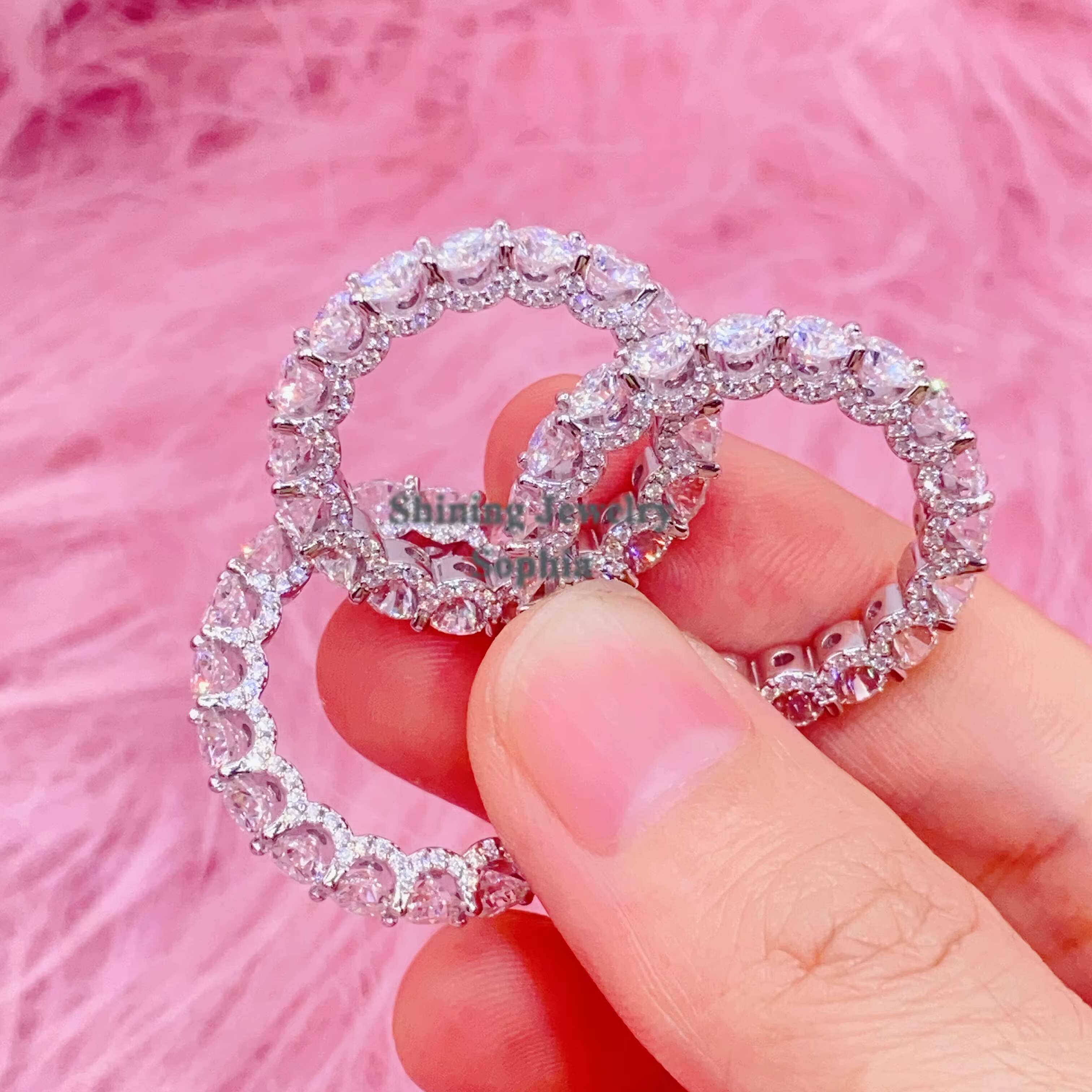 New Arrival Luxury Best Gift Women Eternity Ring S925 Sterling Silver Gold Plated Moissanite Engagement Ring