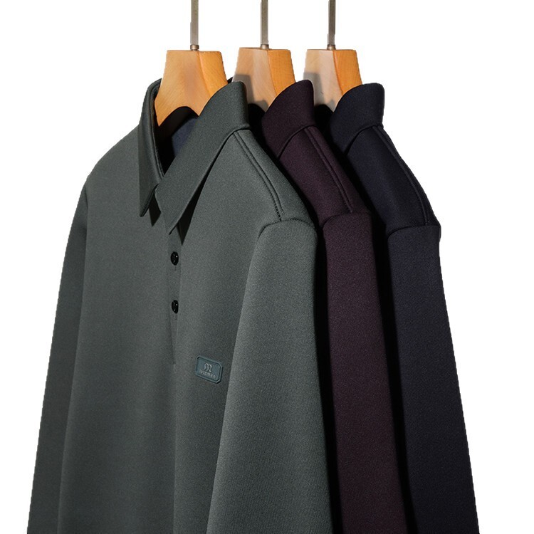 Fleece-lined Thickened Long-sleeve Wool Polo Shirt For Men Winter New Style Middle-aged Turn-down Collar Designer Polo Shirt Versatile Loose Base Shir