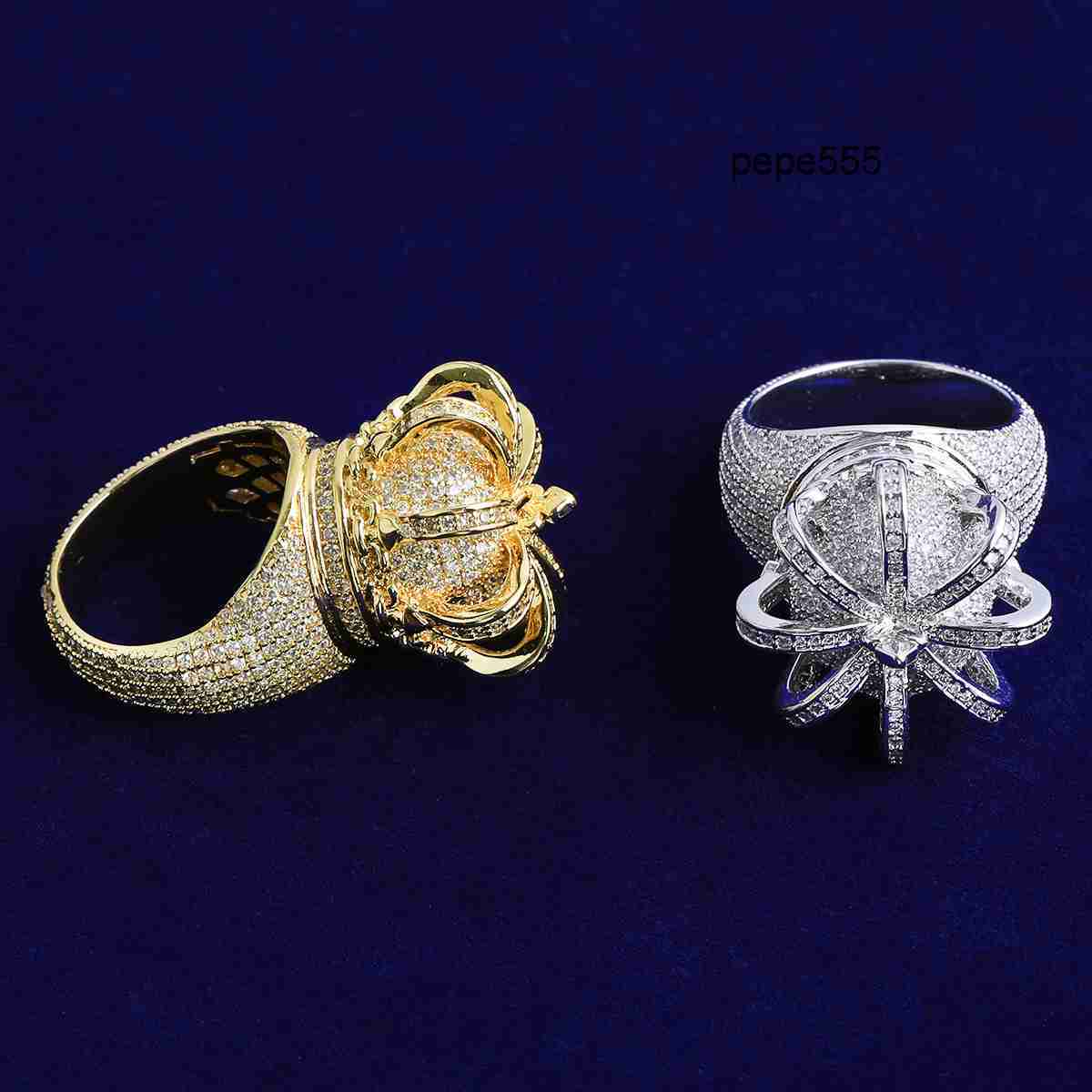 HipHop Style Mens Crown Ring Moissanite Real Gold Plated Fashion Personality Trendy HighEnd Feel Ring