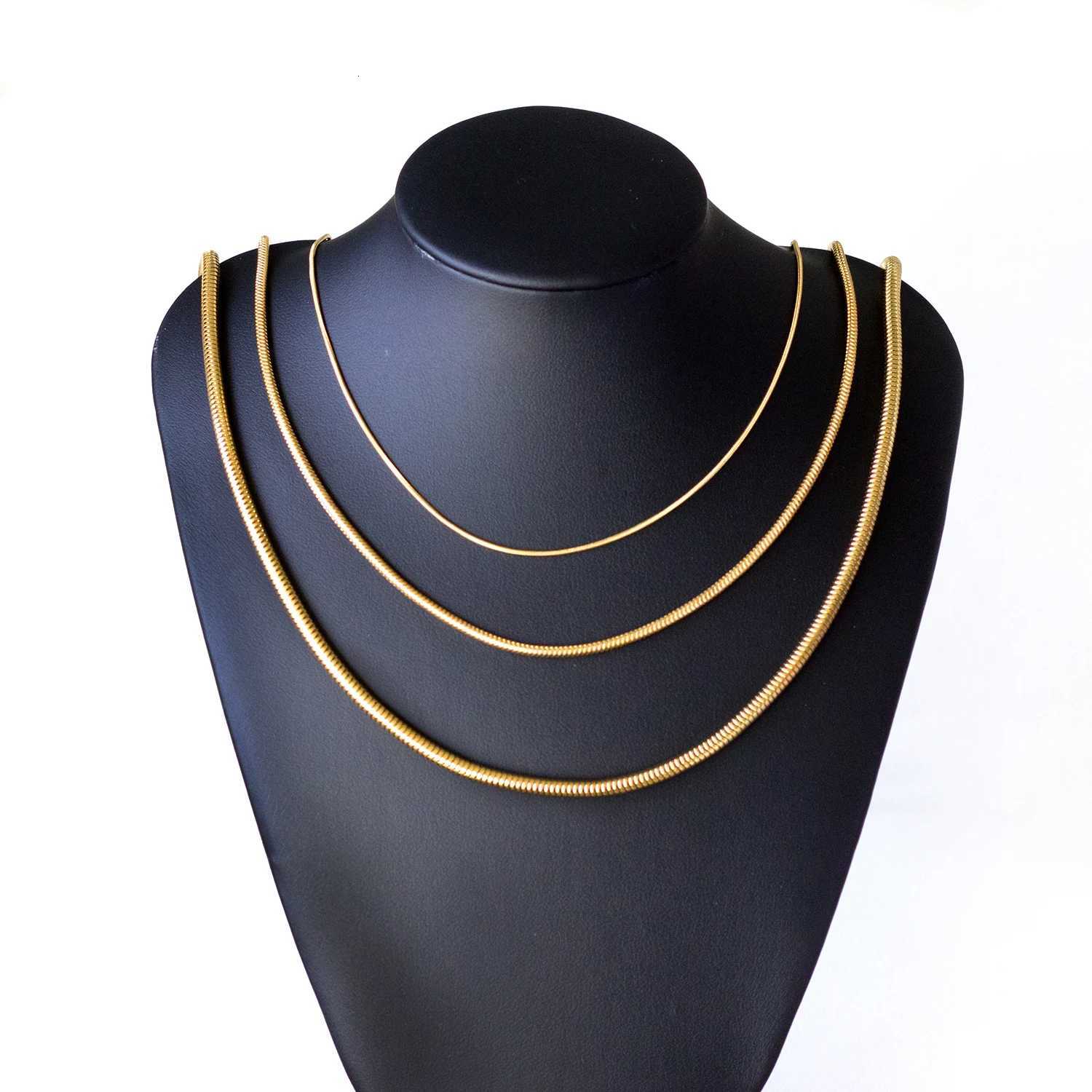 1MM/2MM/3MM Round Snake Chain Necklace For Women Men Gold Color Stainless Steel Herringbone Choker Fashion Jewelry GiftXJ251104