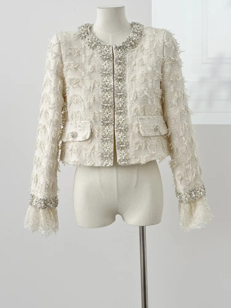 Small Fragrance Autumn Winter Beading Tweed Pearls Short Jacket CoatMini Pleated Skirt Suit 2 Piece Women High Quality Outfits 251104