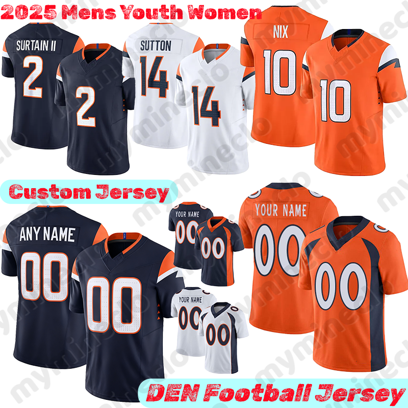 Denvers Broncoss jersey 10 Bo Nix jerseys Patrick Surtain II John Elway Javonte Williams Moss Marvin Mims Jr Courtland Sutton Quinn Meinerz franklin Football jersey