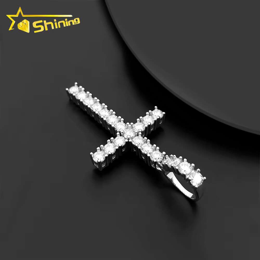 Hip Hop Regular Moissanite Diamond Cross Pendants 925 Silver Men Women 4mm Cross Charms Rhodium Plated