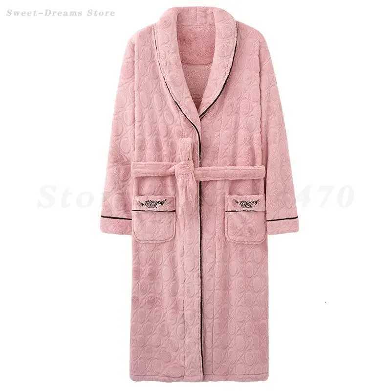 Large Size 4XL Bathrobe Kimono Gown Winter Flannel Long Sleeve Robe with Pocket Women Thicken Sleepwear Home Clothing Loungewear C251104