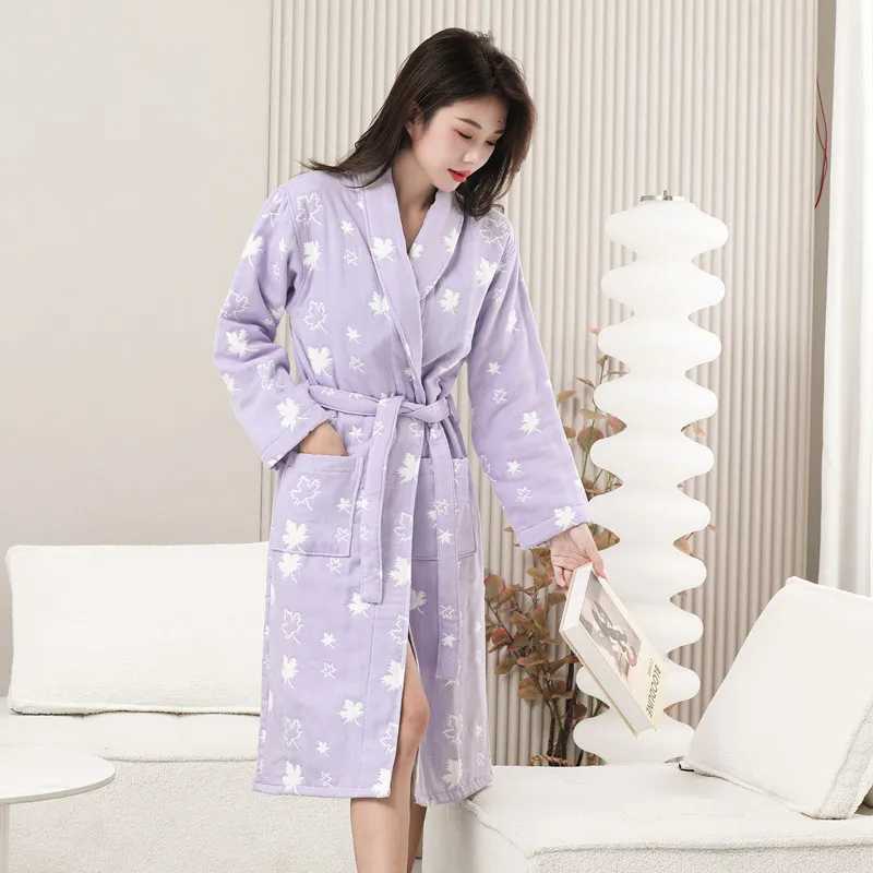 Female 100 Cotton Kimono Robe Autumn Winter New Women Nightgown Sexy Home Bathrobe Ladies Sleepwear Layers Gauze Sleepshirts C251104