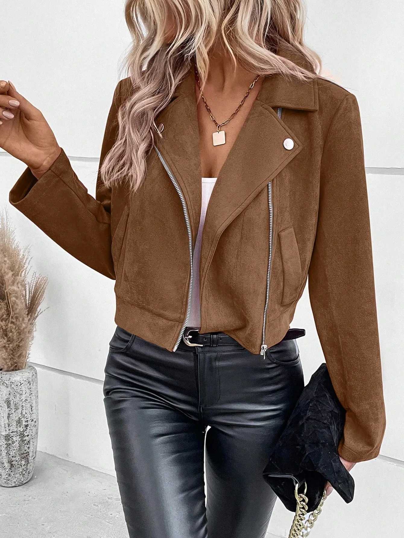 Autumn Winter New Fashion Womens Slim Basic Turndown Collar Zipper Long Sleeve Casual Trendy Suede Coats Female Clothes Tops J251103