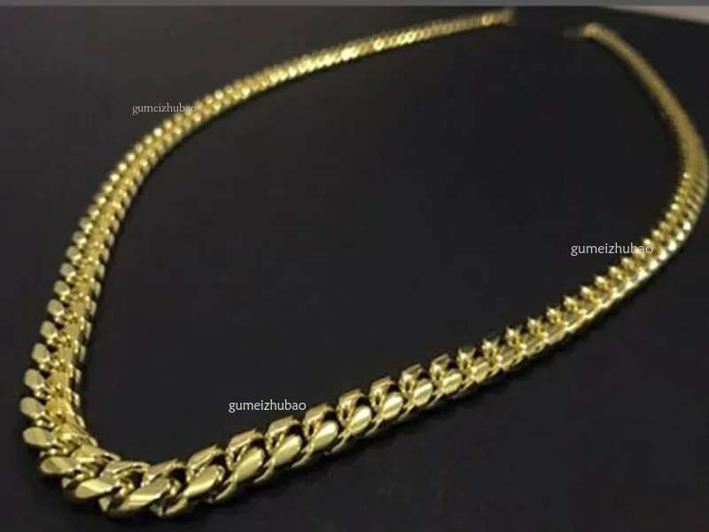 Mens Gold Tone 316L Stainless Steel Necklace Curb Cuban k Chain with Dias Clasp Lock 8mm/10mm/12mm/14mm/16mm/18m
