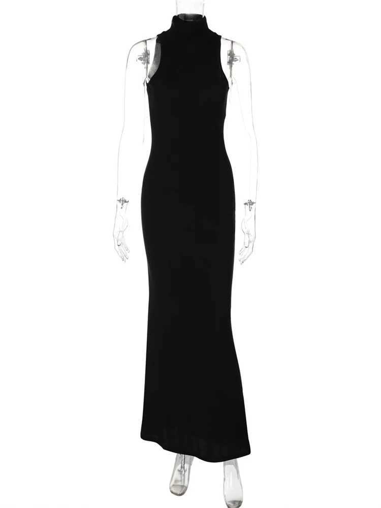 Tossy Black Turtleneck Slim Maxi Dress For Women High Waist Solid Slim Summer Patchwork Elegant Party Dress Womens Long Dress X250403
